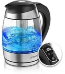 Arendo Wasserkocher mit Temperatureinstellung und Teesieb, Teekocher aus Glas &