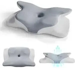 Juskys Nackenkissen 1er Set - Ergonomisch, Memory-Foam-F&uuml;llung - wei&szlig; / grau -