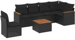 vidaXL 7-tlg. Garten-Sofagarnitur mit Kissen Schwarz Poly Rattan - Schwarz