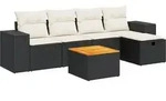 vidaXL 6-tlg. Garten-Sofagarnitur mit Kissen Schwarz Poly Rattan - Schwarz