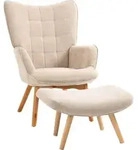 HOMCOM Ohrensessel mit Hocker, Relaxsessel, Polstersessel in Cord-Optik, Beige -