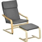 HOMCOM Relaxsessel mit Fu&szlig;hocker Armlehnensessel Leinenbezug Holzgestell Grau - Grau