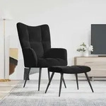 vidaXL Relaxsessel mit Hocker Schwarzer Samt - Schwarz