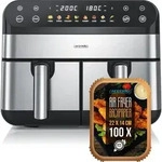Arendo Hei&szlig;luftfritteuse XXL, Doppelkammer, Dual Zone, Airfryer 9L mit Backpapier,