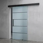Mai & Mai Glasschiebet&uuml;r komplettset softclose Schwarz 5-Milchglas Streifen,