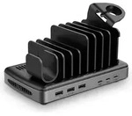 160W 6 Port USB-Ladestation, 3x USB-A + 3x USB-C (schwarz/grau, PD 3.0, QC 3.0/4.0,