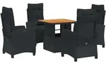 vidaXL 5-tlg. Garten-Essgruppe mit Kissen Schwarz Poly Rattan - Schwarz
