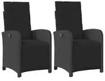 Gartensessel mit Fu&szlig;teil 2 Stk. Verstellbar Schwarz Poly Rattan