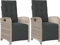 Gartensessel mit Fu&szlig;teil 2Stk. Verstellbar Hellgrau Poly Rattan