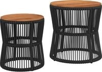 vidaXL Garten-Beistelltische 2 Stk. mit Holzplatte Schwarz Poly Rattan