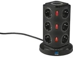 as-Schwabe Steckdosentower 12-fach 230V/16A QI-Wireless Ladestation 1,5m Schwarz -