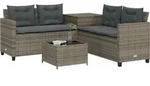 vidaXL Gartensofa in L-Form mit Tisch und Kissen Grau Poly Rattan - Grau