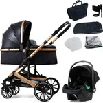 Pixini Kinderwagen Kalani 3in1 gold/schwarz (inkl. Autositz) - Gold/Schwarz