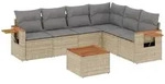vidaXL 7-tlg. Garten-Sofagarnitur mit Kissen Beige Poly Rattan - Beige