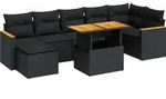 vidaXL 8-tlg. Garten-Sofagarnitur mit Kissen Schwarz Poly Rattan - Schwarz