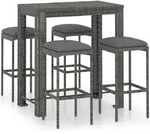 vidaXL 5-tlg. Gartenbar-Set mit Kissen Poly Rattan Grau - Grau