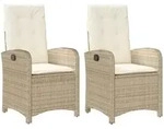 vidaXL Gartensessel mit Kissen 2 Stk. Verstellbar Beige Poly Rattan - Beige