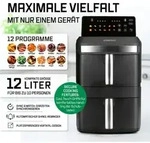 GOURMETmaxx FryUp XL Hei&szlig;luftfritteuse &ndash; 12 L Doppelkammer, 360&deg; Hei&szlig;luft &