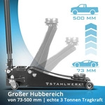 STAHLWERK Hydraulischer Wagenheber mit 3 t Tragkraft - extra flach, 73-500 mm