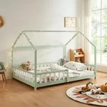 Hausbett &lsquo;Hesel&rsquo; f&uuml;r Kinder mit Rausfallschutz Lattenrost 120 x 200 cm Mintgr&uuml;n