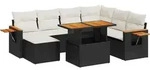 vidaXL 8-tlg. Garten-Sofagarnitur mit Kissen Schwarz Poly Rattan - Schwarz
