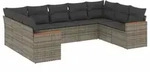 vidaXL 9-tlg. Garten-Sofagarnitur mit Kissen Grau Poly Rattan - Grau