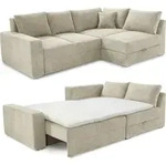 Ecksofa-Dauerschl&auml;fer Federkern Topper Bettkasten Schlafcouch in Cord Beige...