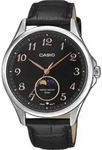 Casio Herrenuhr MTP-M110L-1AVER Quarz Edelstahl Schwarzes Lederarmband Mondphasen 42