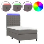 vidaXL Boxspringbett mit Matratze & LED Grau 80x200 cm Kunstleder - Grau