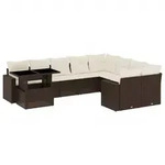 vidaXL 10-tlg. Garten-Sofagarnitur mit Kissen Braun Poly Rattan - Braun