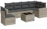 vidaXL 7-tlg. Garten-Sofagarnitur mit Kissen Hellgrau Poly Rattan - Grau