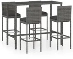 vidaXL 5-tlg. Gartenbar-Set mit Kissen Poly Rattan Grau - Grau