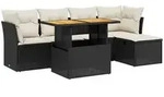 vidaXL 6-tlg. Garten-Sofagarnitur mit Kissen Schwarz Poly Rattan - Schwarz