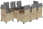vidaXL 9-tlg. Garten-Essgruppe mit Kissen Beigemischung Poly Rattan - Beige