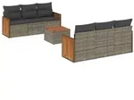 vidaXL 7-tlg. Garten-Sofagarnitur mit Kissen Grau Poly Rattan - Grau