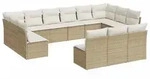 vidaXL 13-tlg. Garten-Sofagarnitur mit Kissen Beige Poly Rattan - Beige