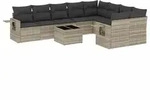 vidaXL 10-tlg. Garten-Sofagarnitur mit Kissen Hellgrau Poly Rattan - Grau