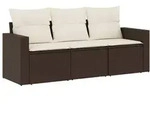 vidaXL 3-tlg. Garten-Sofagarnitur mit Kissen Braun Poly Rattan - Braun