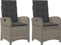 Gartensessel mit Kissen 2 Stk. Verstellbar Grau Poly Rattan