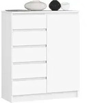 Kommode K80 Wei&szlig; 80 cm 1 T&uuml;r 5 Schubladen 3 Regalb&ouml;den B80xH35xT97 cm - Wei&szlig;
