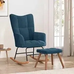 vidaXL Schaukelstuhl mit Hocker Blauer Samt - Blau