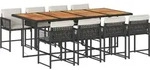 vidaXL 9-tlg. Garten-Essgruppe mit Kissen Schwarz Poly Rattan - Schwarz