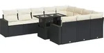 vidaXL 11-tlg. Garten-Sofagarnitur mit Kissen Schwarz Poly Rattan - Schwarz