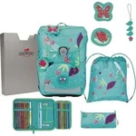 DerDieDas Schulranzen ErgoFlex Easy Set 6-teilig Butterfly Garden t&uuml;rkis - T&uuml;rkis