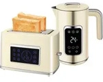 HOMCOM Wasserkocher Toaster Set mit 6 Br&auml;unungsstufen, Memory-Funktion Creme - Wei&szlig;