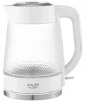 Adler AD 1306 Glas-Wasserkocher 1,8 L, 2200 W, LED-Beleuchtung - Wei&szlig; - Silber