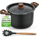 NutriChef 4.7L Nudeltopf Antihaft Induktion mit Siebdeckel & Pastaheber Schwarz...