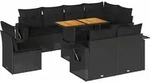 vidaXL 9-tlg. Garten-Sofagarnitur mit Kissen Schwarz Poly Rattan - Schwarz