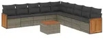vidaXL 10-tlg. Garten-Sofagarnitur mit Kissen Grau Poly Rattan - Grau