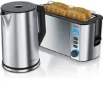 Arendo Fr&uuml;hst&uuml;cksset 2-teilig, 4-Scheiben Langschlitztoaster MANHA + Edelstahl